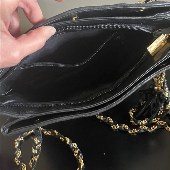 Vintage Black Quilted Shoulder Bag with Gold Accents - Picture 3 of 7